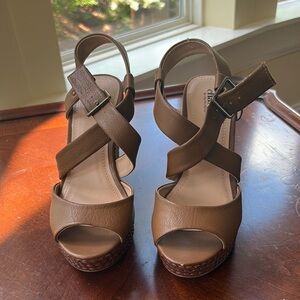 Charles By Charles David Brown Wedge Sandals with Crisscross Straps